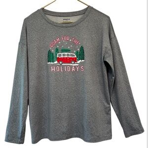 Joyspun Gray Roam For The Holidays Graphic Long Sleeve Tee Small